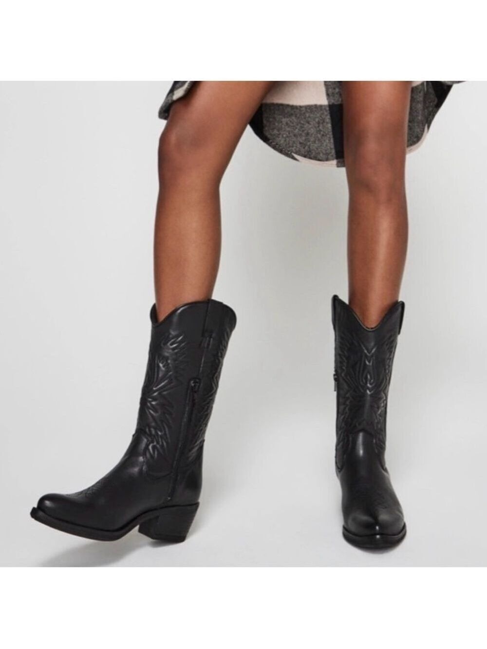 Steve Madden HAYWARD BLACK LEATHER boots Western Cowboy Boots Cowgirl Sz 6.5
